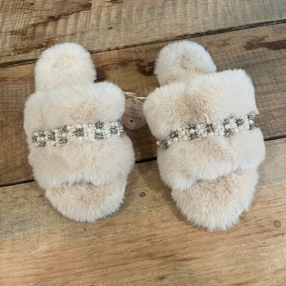 By Anthropologie Open-Toe Pearl Slippers NWT Size Medium - Picture 4 of 9